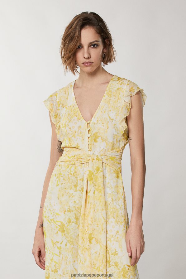Patrizia Pepe mulheres vestido longo com cintura marcada Flor amarela vestuário TX086V299