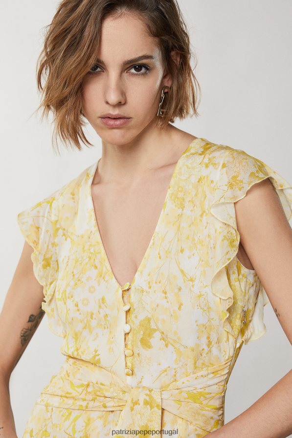 Patrizia Pepe mulheres vestido longo com cintura marcada Flor amarela vestuário TX086V299