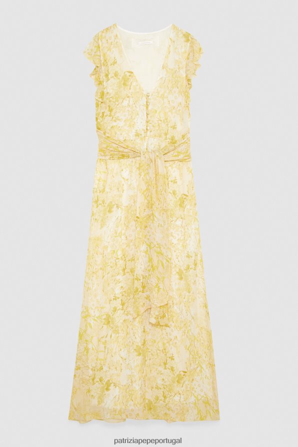 Patrizia Pepe mulheres vestido longo com cintura marcada Flor amarela vestuário TX086V299