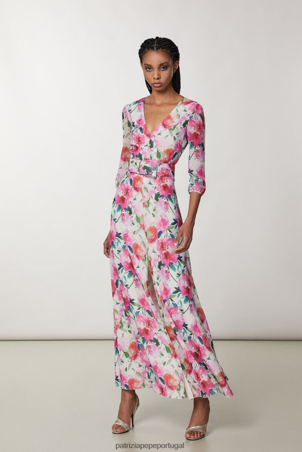 Patrizia Pepe mulheres vestido longo com decote em V flor de cerimônia vestuário TX086V266