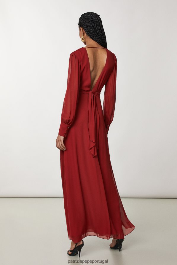 Patrizia Pepe mulheres vestido longo de chiffon vermelho marciano vestuário TX086V80