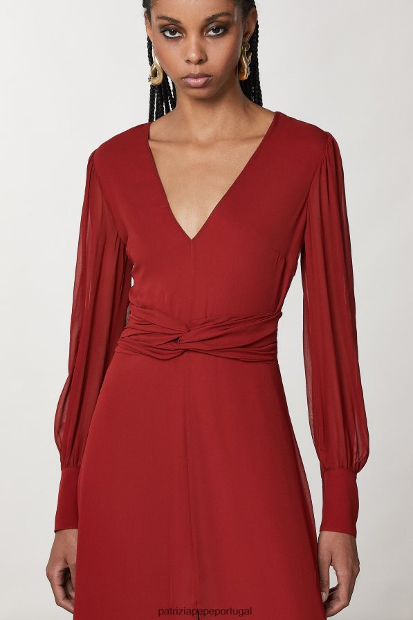 Patrizia Pepe mulheres vestido longo de chiffon vermelho marciano vestuário TX086V80