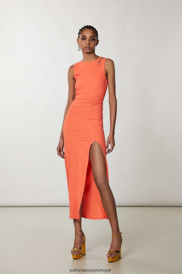Patrizia Pepe mulheres vestido longo elegante sem mangas coral intenso vestuário TX086V353