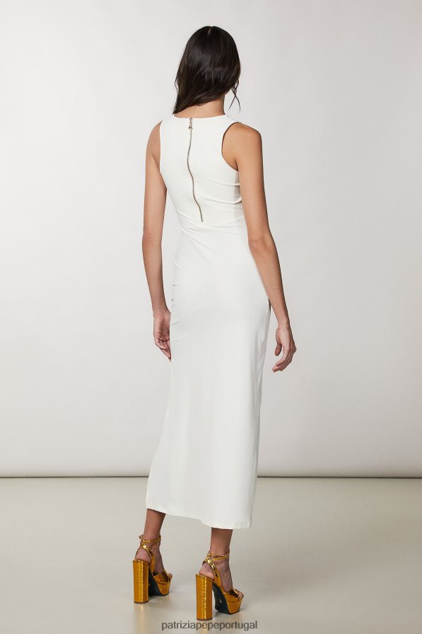 Patrizia Pepe mulheres vestido longo elegante sem mangas linho branco vestuário TX086V68