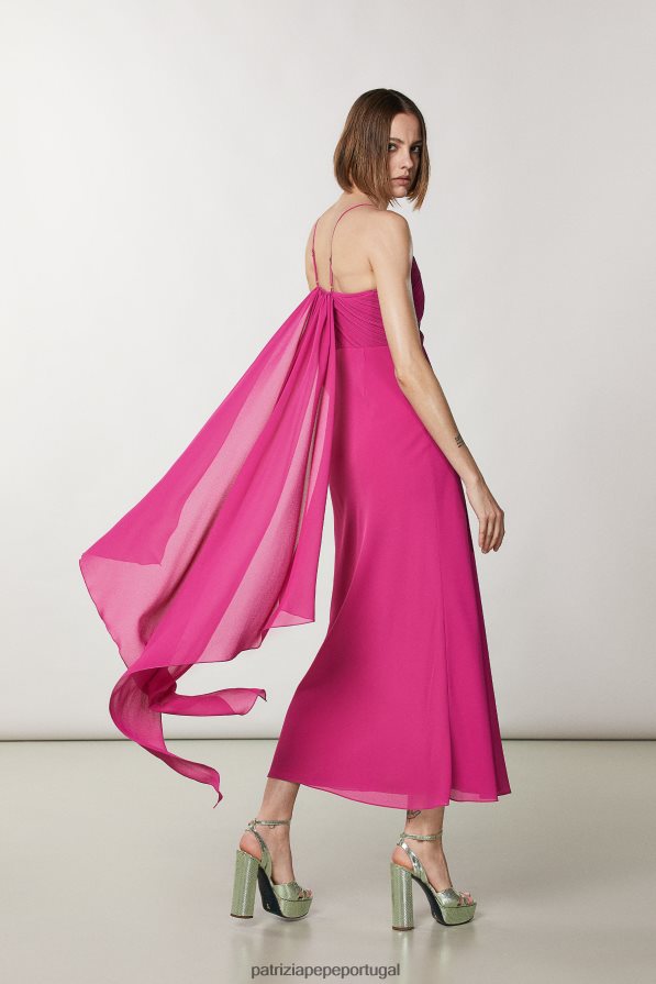 Patrizia Pepe mulheres vestido longo em crepe flash fuxia vestuário TX086V71