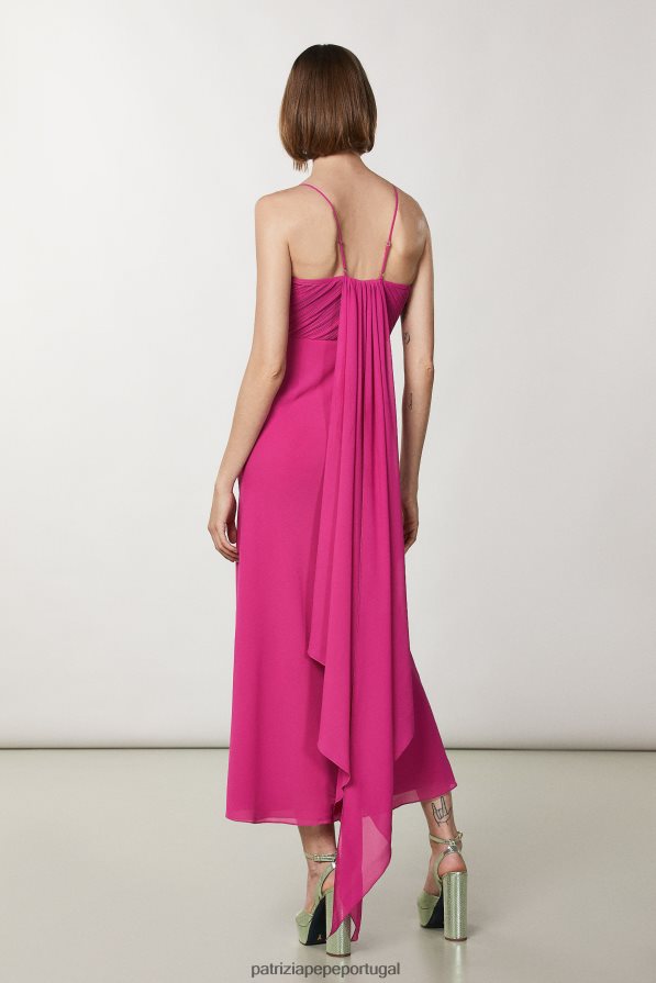 Patrizia Pepe mulheres vestido longo em crepe flash fuxia vestuário TX086V71