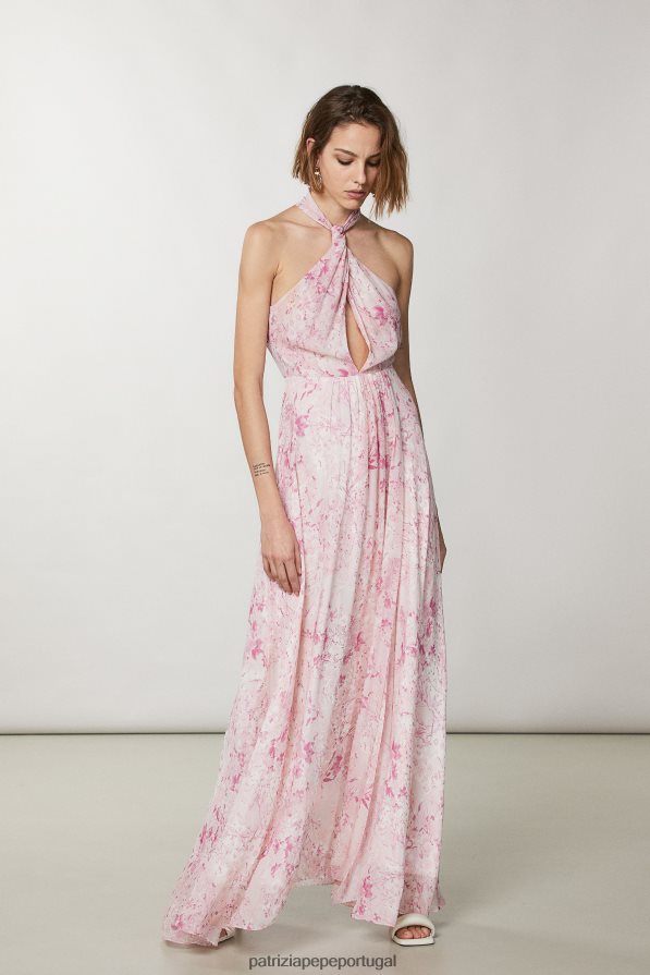 Patrizia Pepe mulheres vestido longo georgette Flor rosa vestuário TX086V304