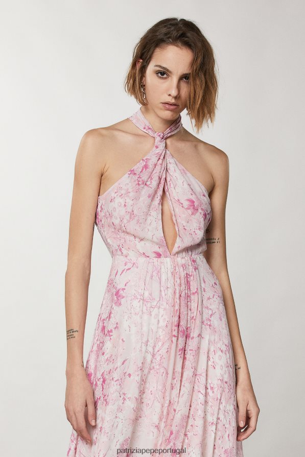 Patrizia Pepe mulheres vestido longo georgette Flor rosa vestuário TX086V304
