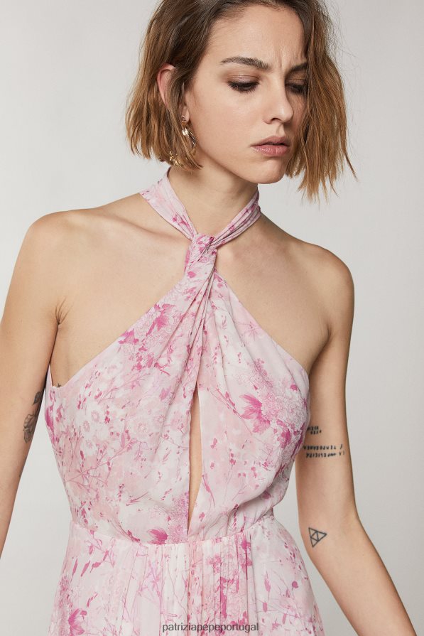 Patrizia Pepe mulheres vestido longo georgette Flor rosa vestuário TX086V304