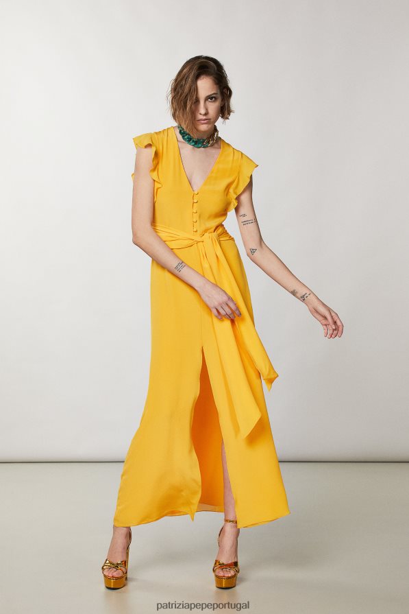 Patrizia Pepe mulheres vestido longo manga curta laranja suculenta vestuário TX086V320