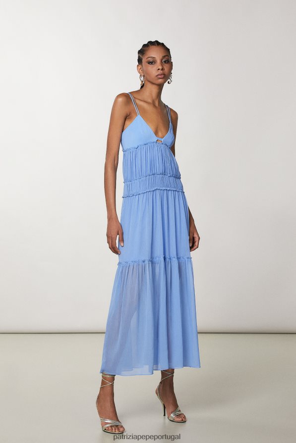 Patrizia Pepe mulheres vestido longo plissado cerâmica azul vestuário TX086V252