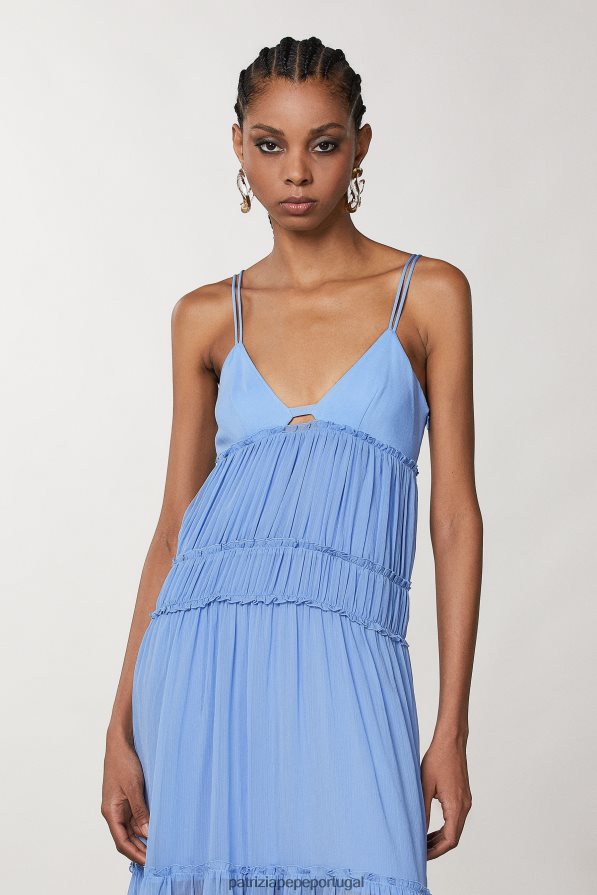 Patrizia Pepe mulheres vestido longo plissado cerâmica azul vestuário TX086V252