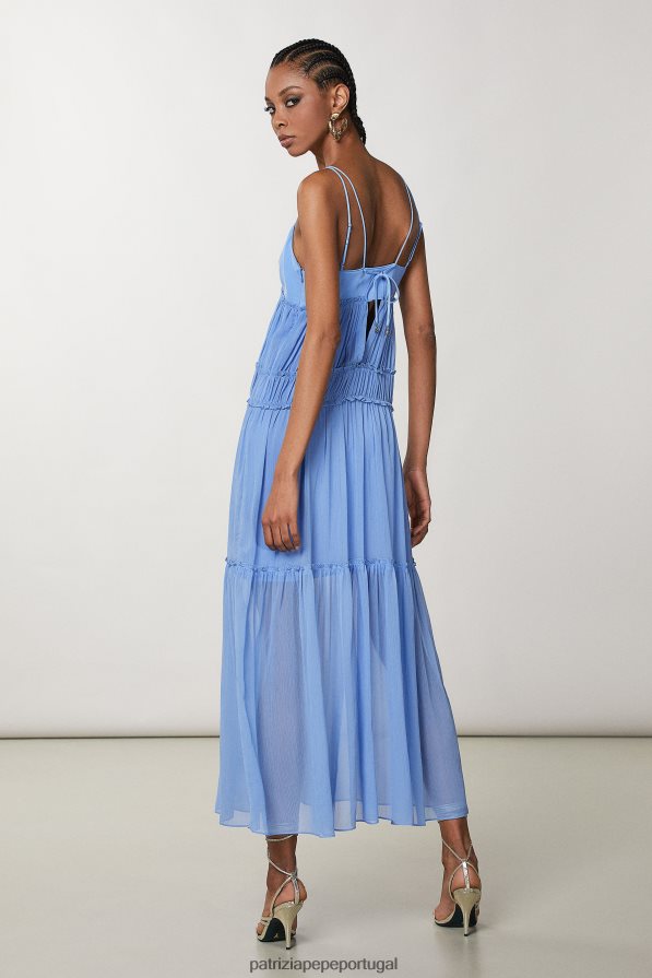 Patrizia Pepe mulheres vestido longo plissado cerâmica azul vestuário TX086V252