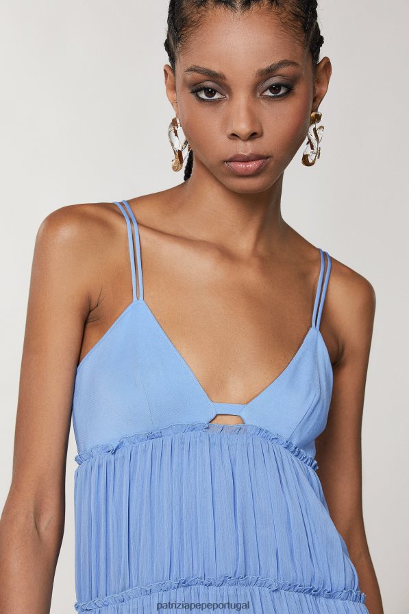 Patrizia Pepe mulheres vestido longo plissado cerâmica azul vestuário TX086V252