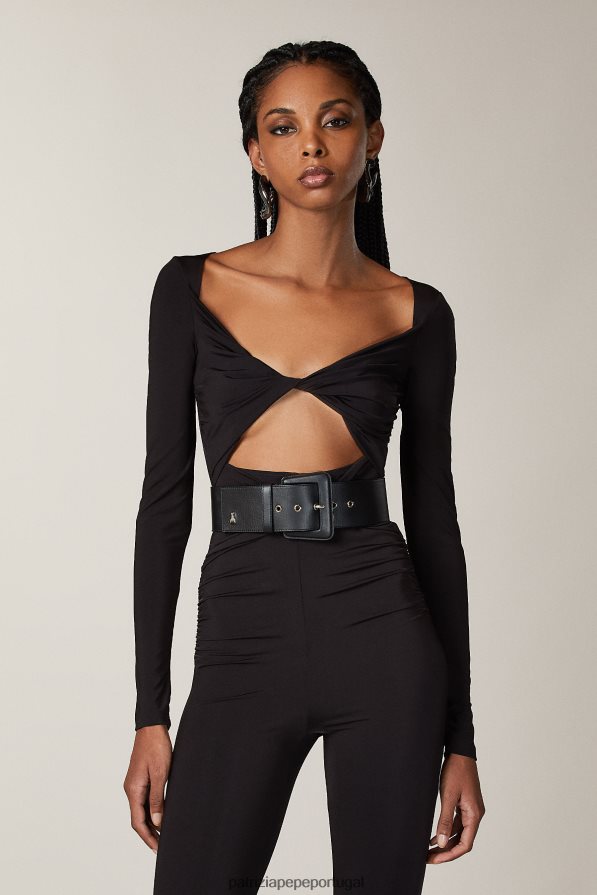 Patrizia Pepe mulheres Macacão em jersey com detalhe de nó Nero vestuário TX086V514