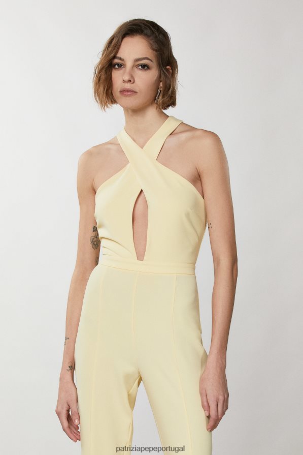 Patrizia Pepe mulheres macacão cruzado elegante clareza amarelo vestuário TX086V294