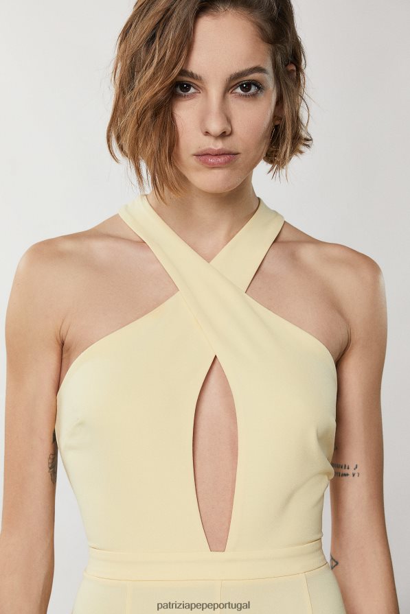 Patrizia Pepe mulheres macacão cruzado elegante clareza amarelo vestuário TX086V294