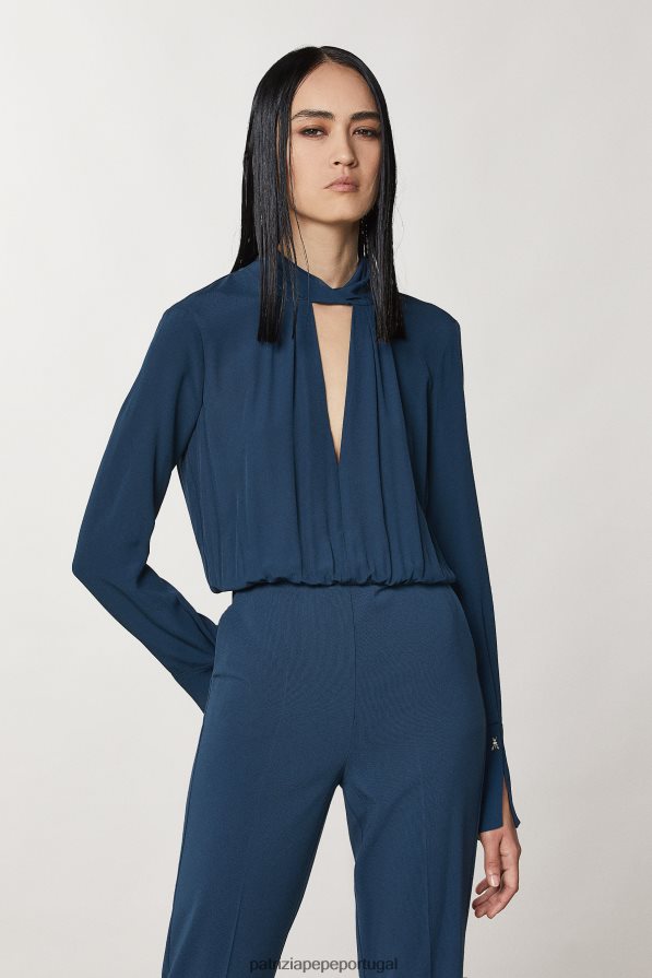 Patrizia Pepe mulheres macacão de crepe essencial azul gasolina vestuário TX086V141