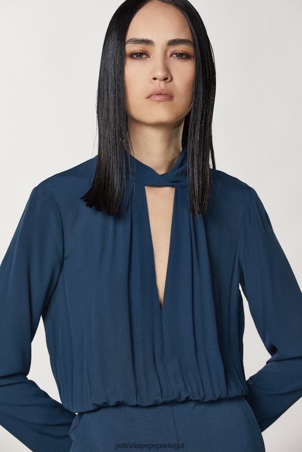 Patrizia Pepe mulheres macacão de crepe essencial azul gasolina vestuário TX086V141