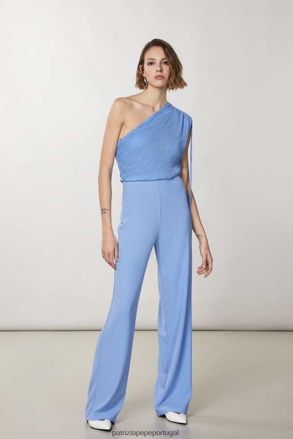 Patrizia Pepe mulheres macacão elegante e descontraído de um ombro só cerâmica azul vestuário TX086V254