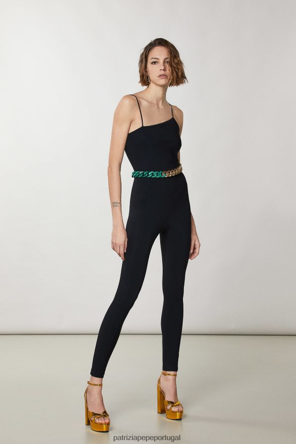 Patrizia Pepe mulheres macacão essencial com decote assimétrico Nero vestuário TX086V326