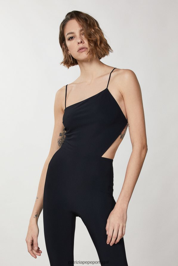 Patrizia Pepe mulheres macacão essencial com decote assimétrico Nero vestuário TX086V326