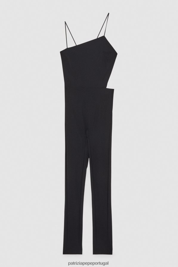 Patrizia Pepe mulheres macacão essencial com decote assimétrico Nero vestuário TX086V326