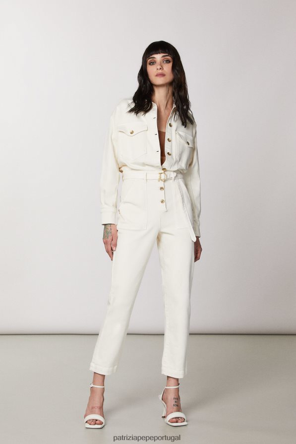 Patrizia Pepe mulheres macacão jeans com cinto gardênia branca vestuário TX086V609