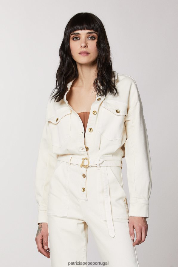 Patrizia Pepe mulheres macacão jeans com cinto gardênia branca vestuário TX086V609