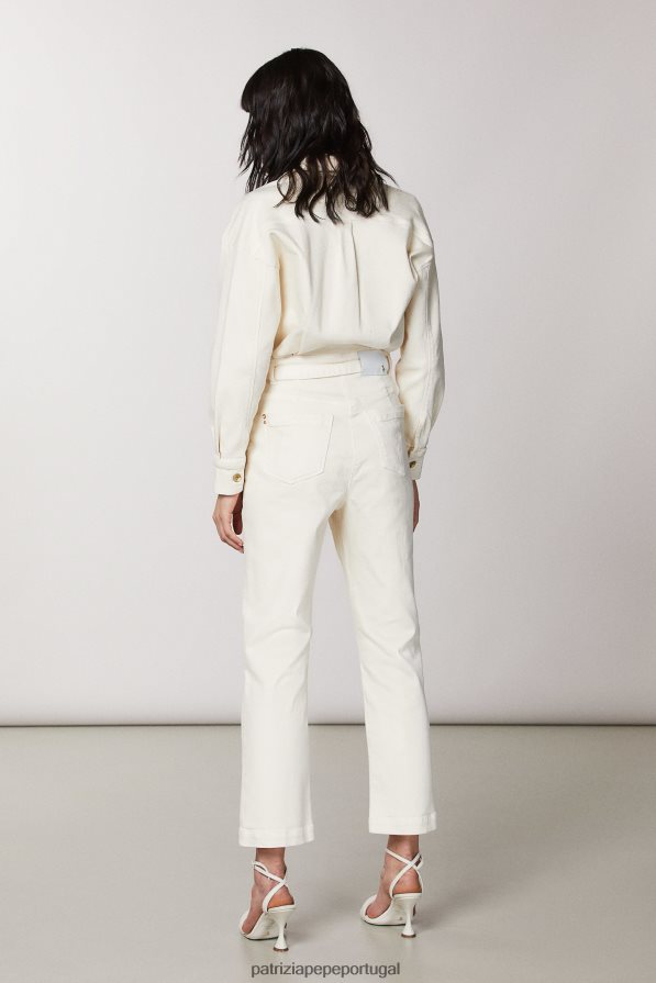 Patrizia Pepe mulheres macacão jeans com cinto gardênia branca vestuário TX086V609