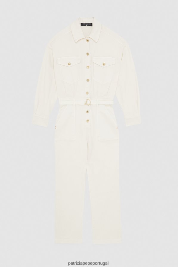 Patrizia Pepe mulheres macacão jeans com cinto gardênia branca vestuário TX086V609