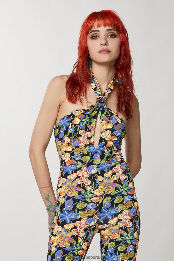 Patrizia Pepe mulheres macacão justo com gola halter flor do metaverso vestuário TX086V327