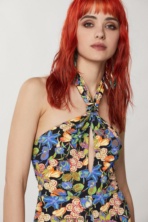 Patrizia Pepe mulheres macacão justo com gola halter flor do metaverso vestuário TX086V327