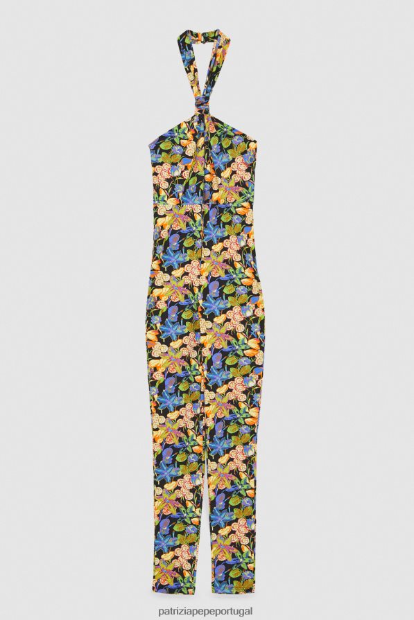 Patrizia Pepe mulheres macacão justo com gola halter flor do metaverso vestuário TX086V327