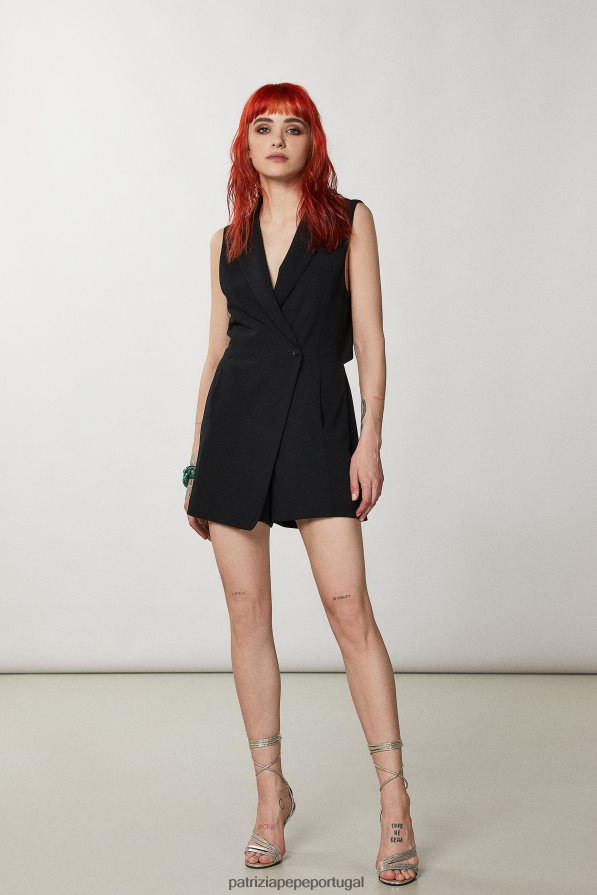 Patrizia Pepe mulheres mini macacão com gola jaqueta Nero vestuário TX086V325