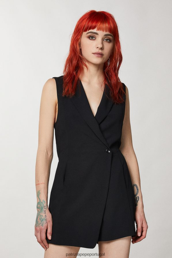 Patrizia Pepe mulheres mini macacão com gola jaqueta Nero vestuário TX086V325