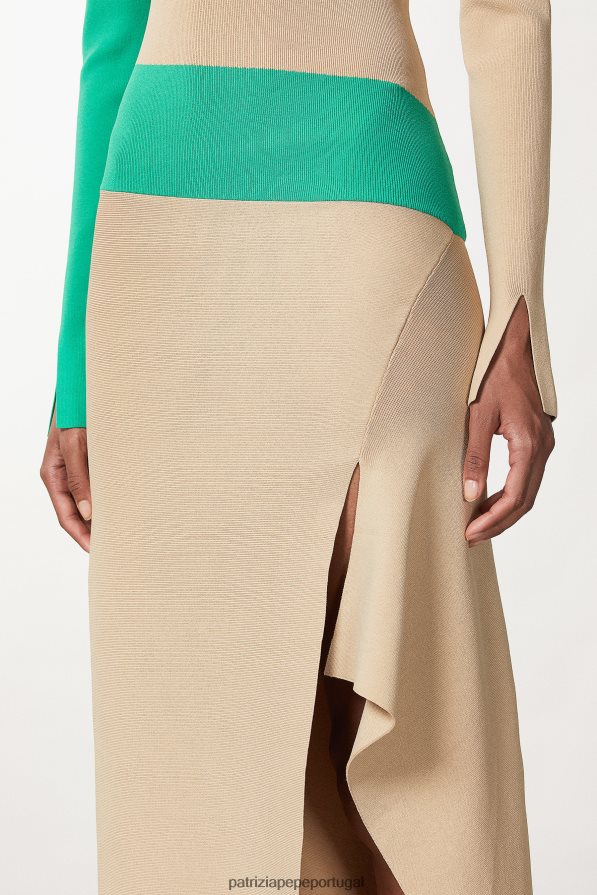 Patrizia Pepe mulheres vestido assimétrico bicolor artesanal bege e v.verde vestuário TX086V631