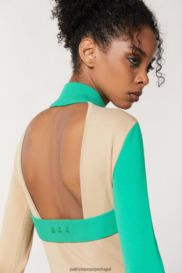 Patrizia Pepe mulheres vestido assimétrico bicolor artesanal bege e v.verde vestuário TX086V631