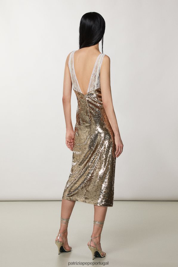 Patrizia Pepe mulheres vestido bainha de tule e renda martini bege/dourado vestuário TX086V271
