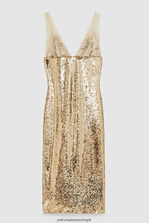 Patrizia Pepe mulheres vestido bainha de tule e renda martini bege/dourado vestuário TX086V271