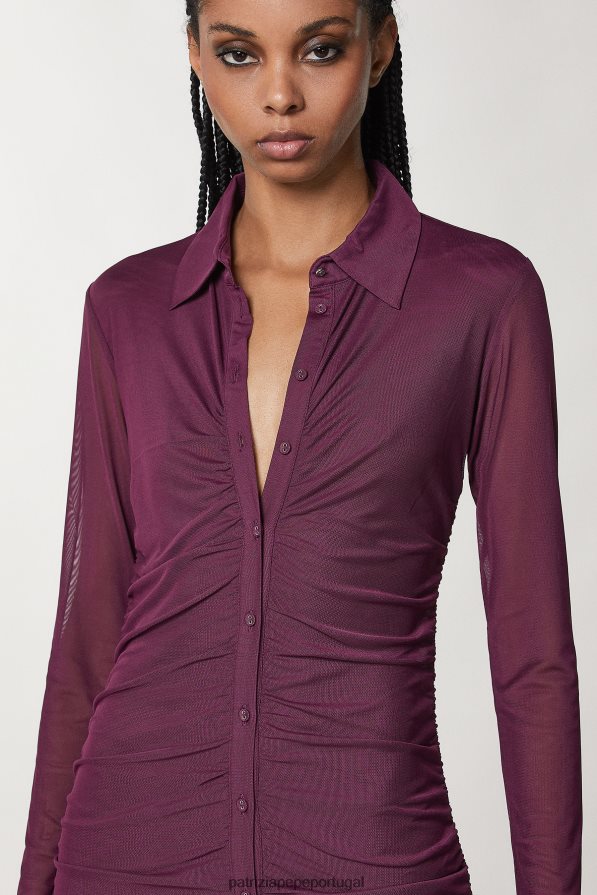 Patrizia Pepe mulheres vestido camisa de tule roxo futurista vestuário TX086V33