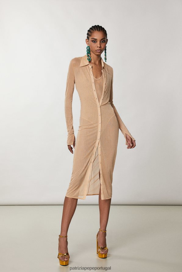 Patrizia Pepe mulheres vestido camisa longo adornado com strass nu e cristal vestuário TX086V322