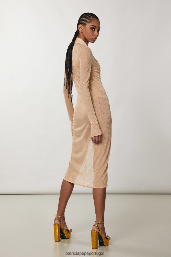 Patrizia Pepe mulheres vestido camisa longo adornado com strass nu e cristal vestuário TX086V322