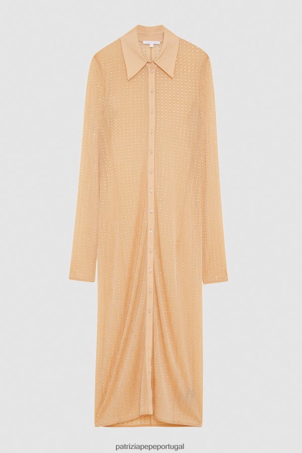 Patrizia Pepe mulheres vestido camisa longo adornado com strass nu e cristal vestuário TX086V322