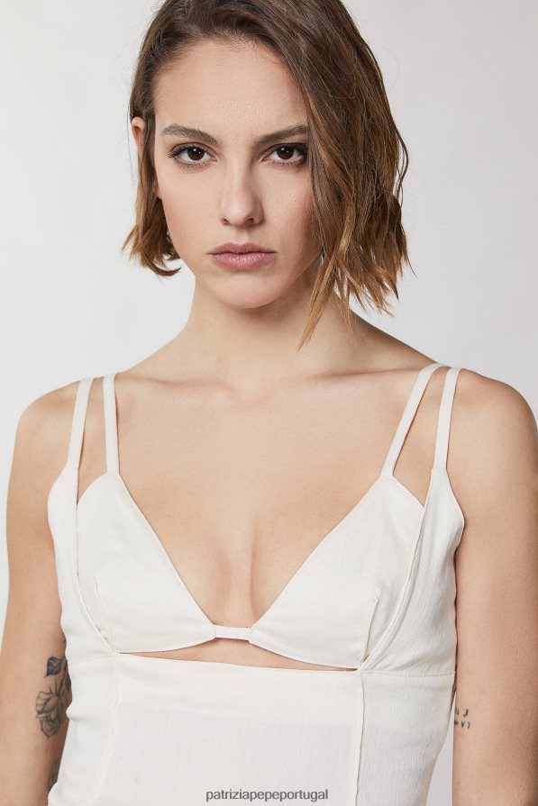 Patrizia Pepe mulheres vestido com bainha aberta nas costas linho branco vestuário TX086V232