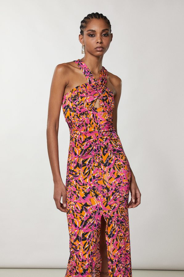 Patrizia Pepe mulheres vestido com decote cruzado laranja suculenta abstrata vestuário TX086V690