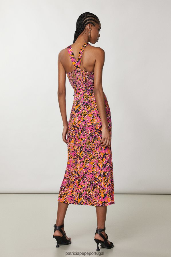 Patrizia Pepe mulheres vestido com decote cruzado laranja suculenta abstrata vestuário TX086V690