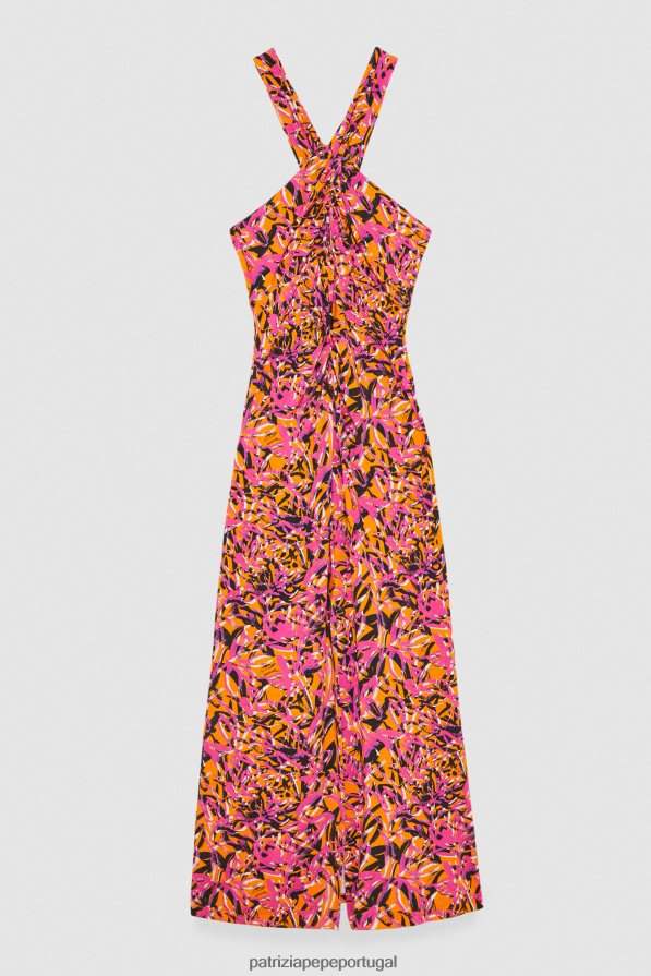 Patrizia Pepe mulheres vestido com decote cruzado laranja suculenta abstrata vestuário TX086V690