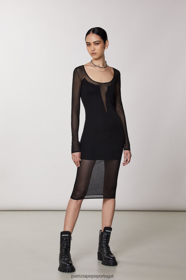 Patrizia Pepe mulheres vestido com detalhes transparentes Nero vestuário TX086V453