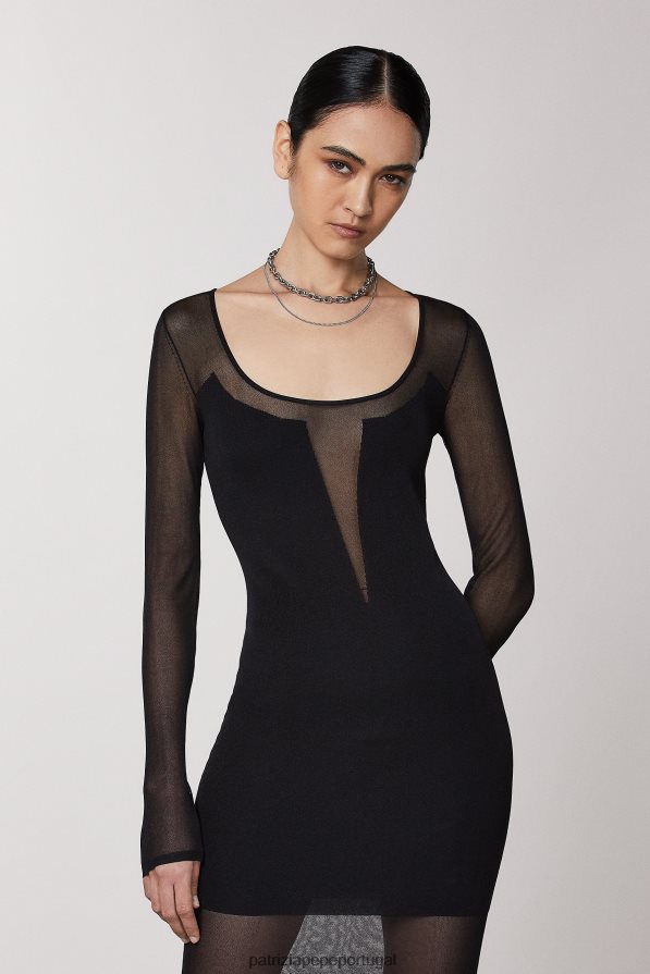 Patrizia Pepe mulheres vestido com detalhes transparentes Nero vestuário TX086V453